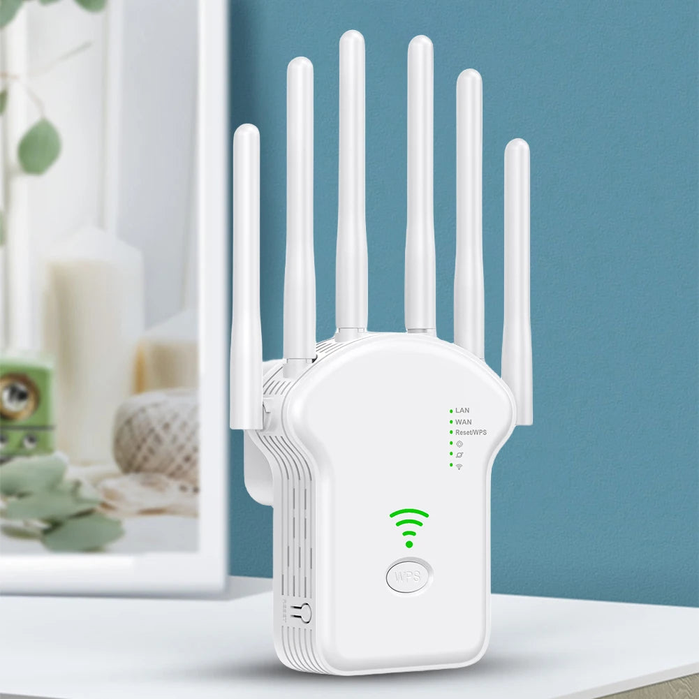 1200Mbps 5GHz Wireless WiFi Repeater WiFi Signal Booster Dual-Band 2.4G 5G WiFi Extender 6 Antenna Network Amplifier WPS Router.