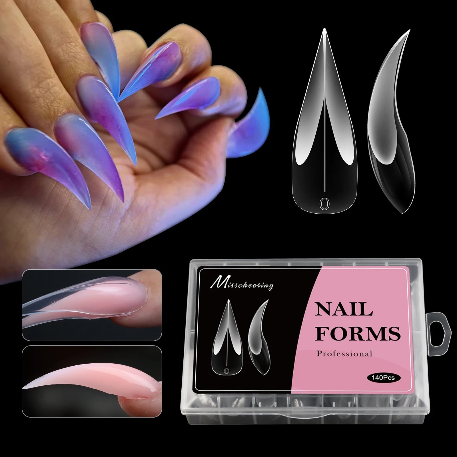 New Eagle Claw Nail-Forms 140pcs Crystal Extension Tips For Quick Gel Nails Paperless Nail Art Kit With Claw Shaped Design Salon.
