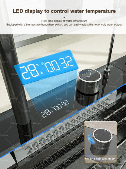 Küchenspüle aus Edelstahl mit Wasserfall, Einzelschüssel, Digitalanzeige, extra großer Schlitz, multifunktionale Waschbecken