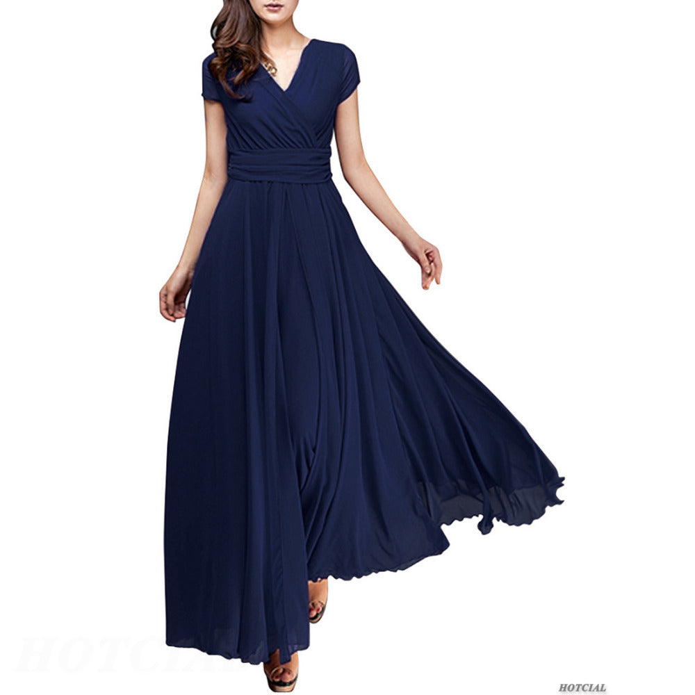 Frauen Damen Kleidung Kurzarm Sexy Club Boho Strand Kleid Dame Sommer Tiefem V-ausschnitt Party Lange Maxi Kleid Frauen.