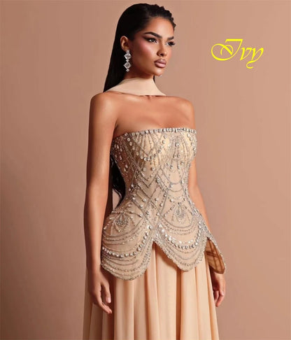 Maßgeschneidertes, modisches, trägerloses, ärmelloses Abendkleid, hochwertige Chiffon-Abschlussballkleider, zarte Kristalle, Kleider für besondere Anlässe.