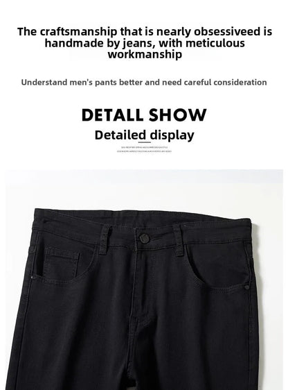 New Style Jeans Black Men's Slim Korean Style Comfortable Straight Leg Elastic Mid Waist Pants Autumn Winter Casual Denim Pants.