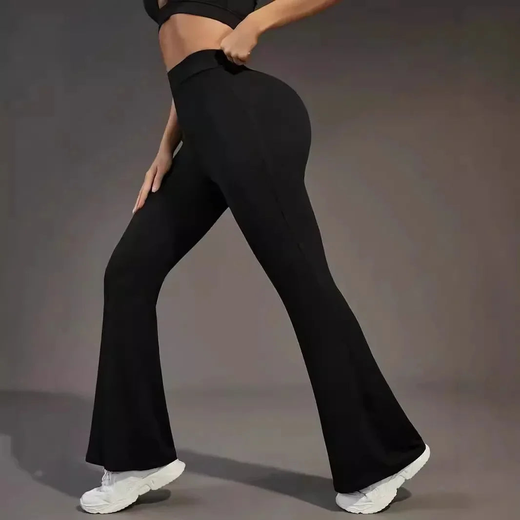 Hohe Taille Haifischform Bell-Bottom-Hose Damen Casual Micro Flared Hose Elastische Basisschicht Lange schwarze Leggings.