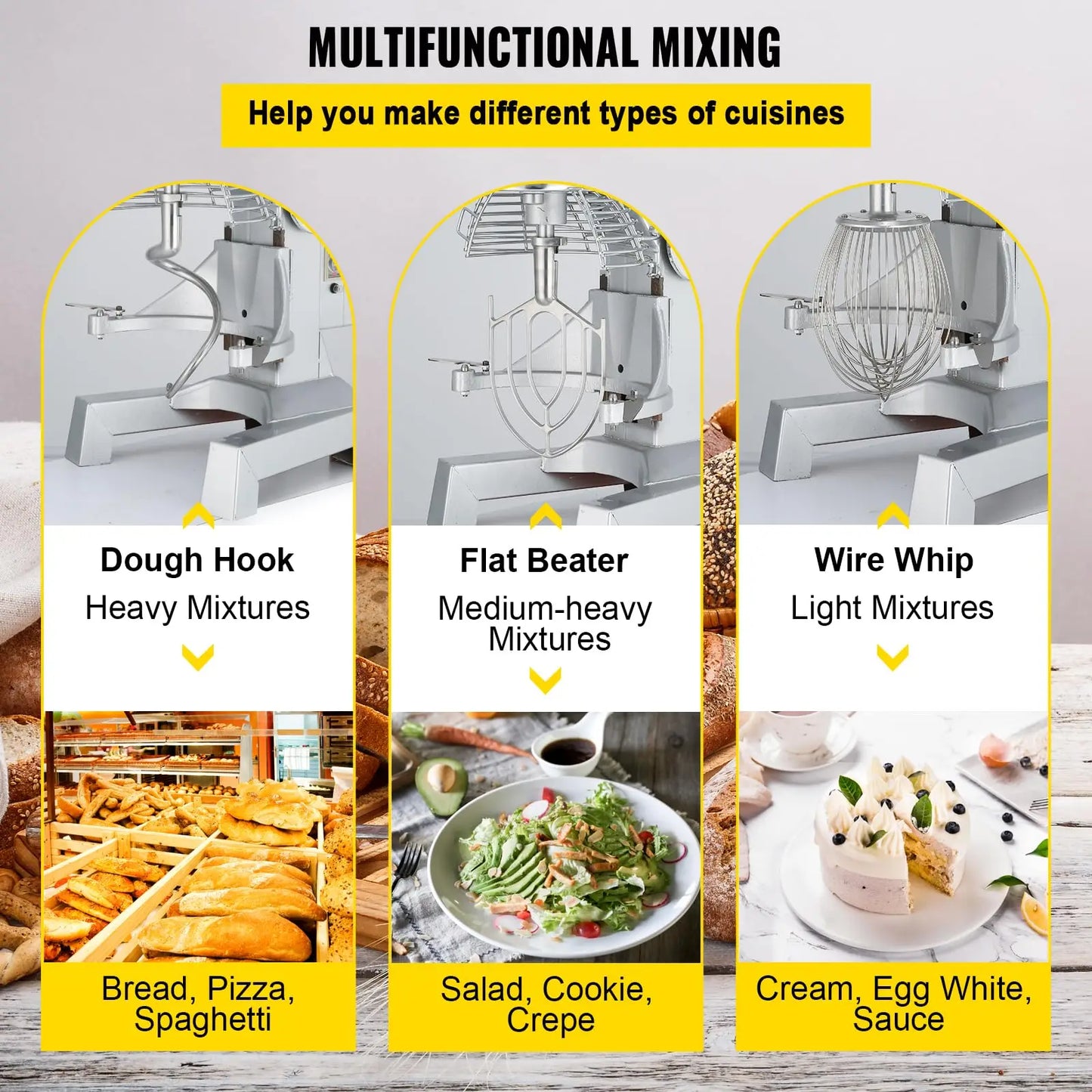 SucceBuy 15QT Industrial Kitchen Mixer 3 Gear Speeds (110/178/390 RPM) Durable 110V Includes Stainless Bowl Dough Hook Whisk.