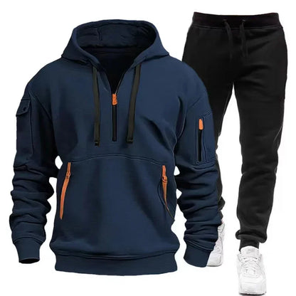 2025 Spring Autumn Fashion Trend Men Hooded Clothes Pants Sweatshirt Zipper Casual Clothinfg Personality Sportswear 2 Pieces Set.