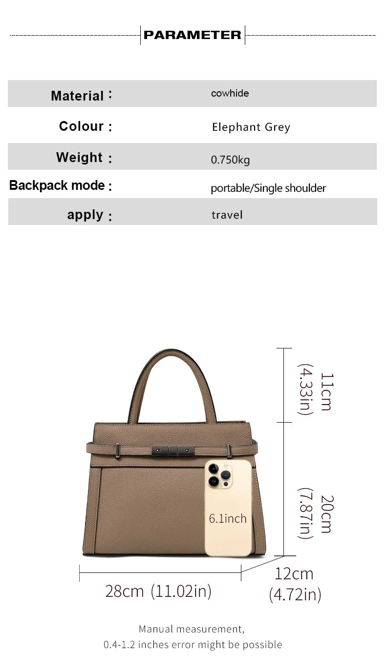 Genuine leather women's bag original first layer cowhide women's hand shoulder simple tote bag occupation.