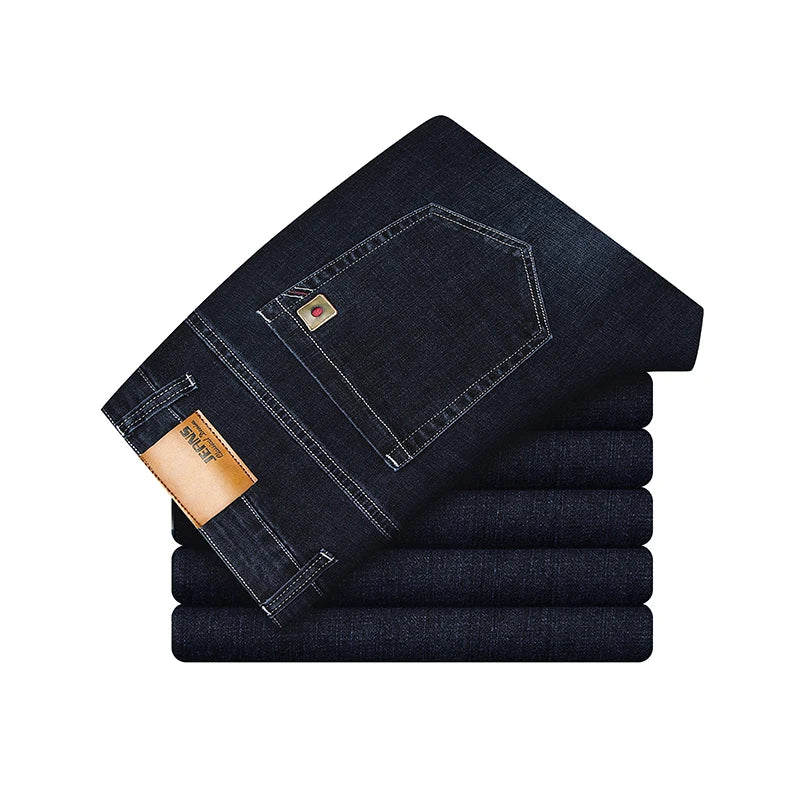 Große Größe 40, 42, 44, 46, lockere, gerade Jeans für Herren, Herbst, neue Business-Casual-Stretchhose, klassische blaue Denim-Hose für Herren.