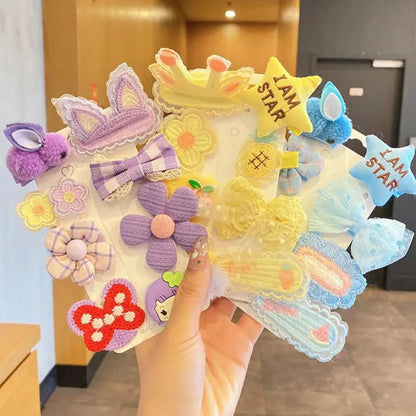 18 Pcs Hair Clip Set Cute Hair Accessories Girl Cartoon Hair Clip Headwear Bow Flower Animal Hairpin Hair Ring Box Not Included.
