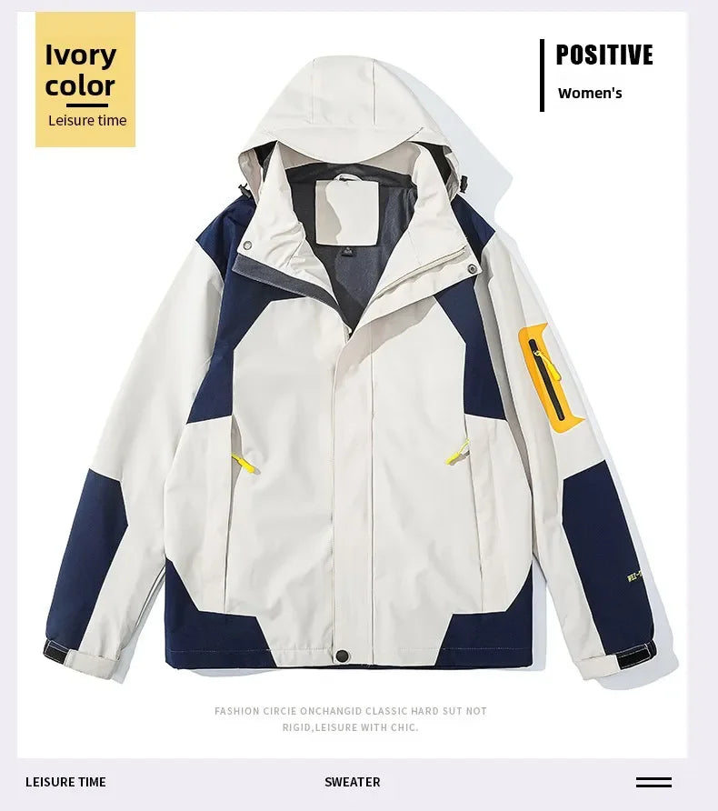 Men's Single-layer Hiking Jacket Patchwork Hooded Hiking Coat Men Color Block Windbreaker Jackets Outdoor Mountaineering Coats