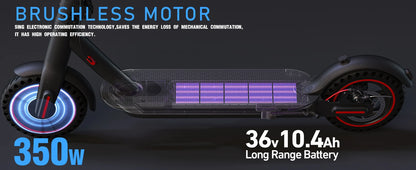 350W Foldable Electric Scooter Adults, 8.5'' Solid Tires, 30KM/H, 30-35KM Range, 36V 10.4Ah Battery, APP Control E-scooter.