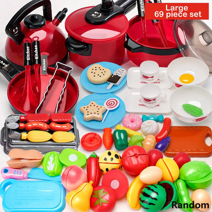 Children's simulation high-detail red cooking kitchen utensils, home school use chef pretend play set suitable for 3 4 5 6 years.
