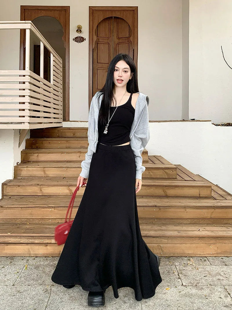 high quality Korean-style  trumpet skirt women waist fall  design knitted long skirt female.