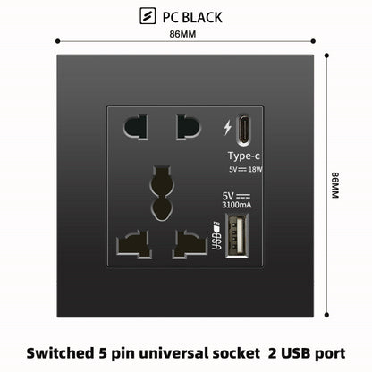 Schwarze UK 13A Wandsteckdose mit USB Typ C 18W Schnelllade-Steckdose, Wandsteckdose mit USB-Ladegerät, Schalter mit Steckdose.