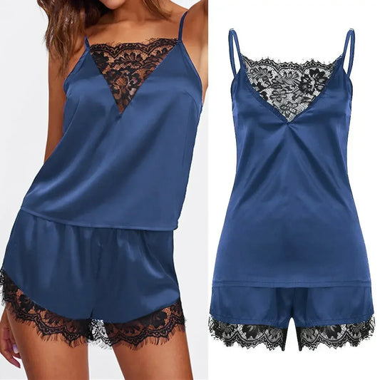 Frauen Eis Seide Pyjama Nachtwäsche Pyjama Set Nachthemden Nachthemd Leibchen Shorts schwarz rot l xl Spitze lässig sexy glatt 파자.