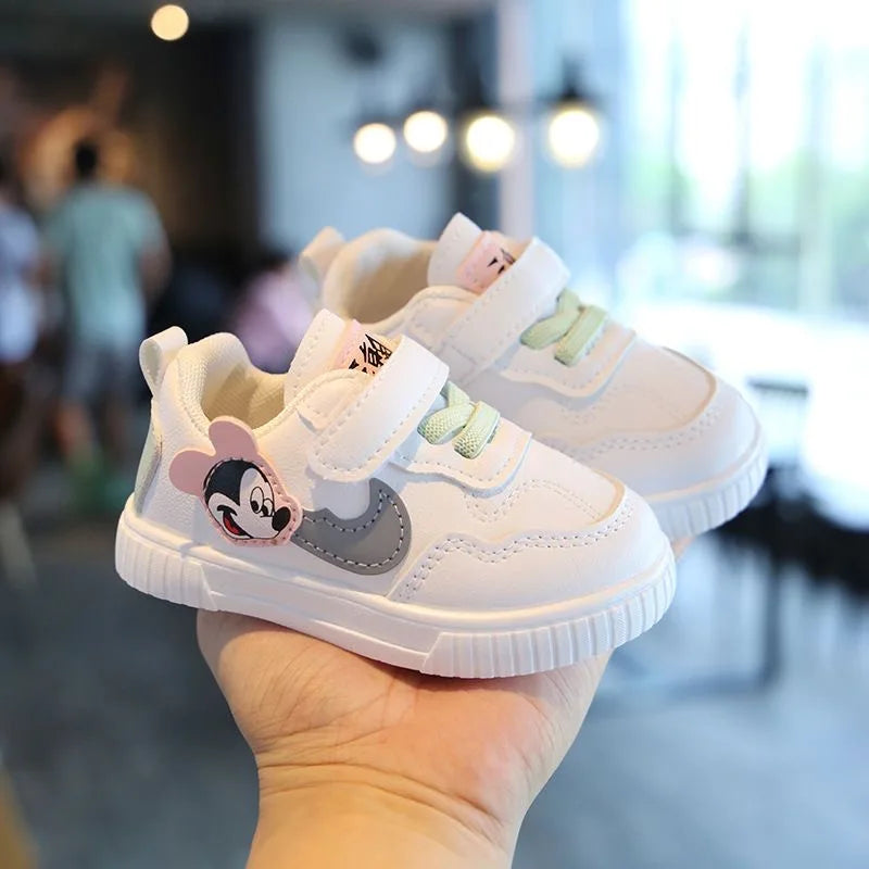 Disney White Casual Shoes For Baby Boy Girl Brand Children Sneaker Mickey Mouse Kids Shoes Toddler Walking Shoes Size 15-25.
