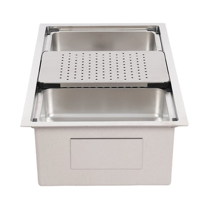 Küchenspüle aus Edelstahl, 8,66 Zoll tief, Abtropfkorb, Innenbecken, Unterbau- oder Überbau-Design