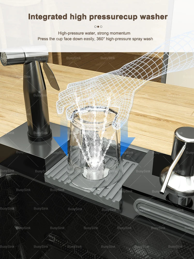 100x50cm Waterfall Kitchen Sink Stainless Steel Extra Large Single Bowl Digital Display Multifunctional Dishwashing Sinks