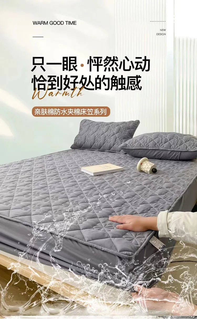 Flower Pattern Adjustable Fitted Sheet Quilted Cotton Fabric Mattress Protector With Elastic Band 90/120/150/180 Solid Color Bed.