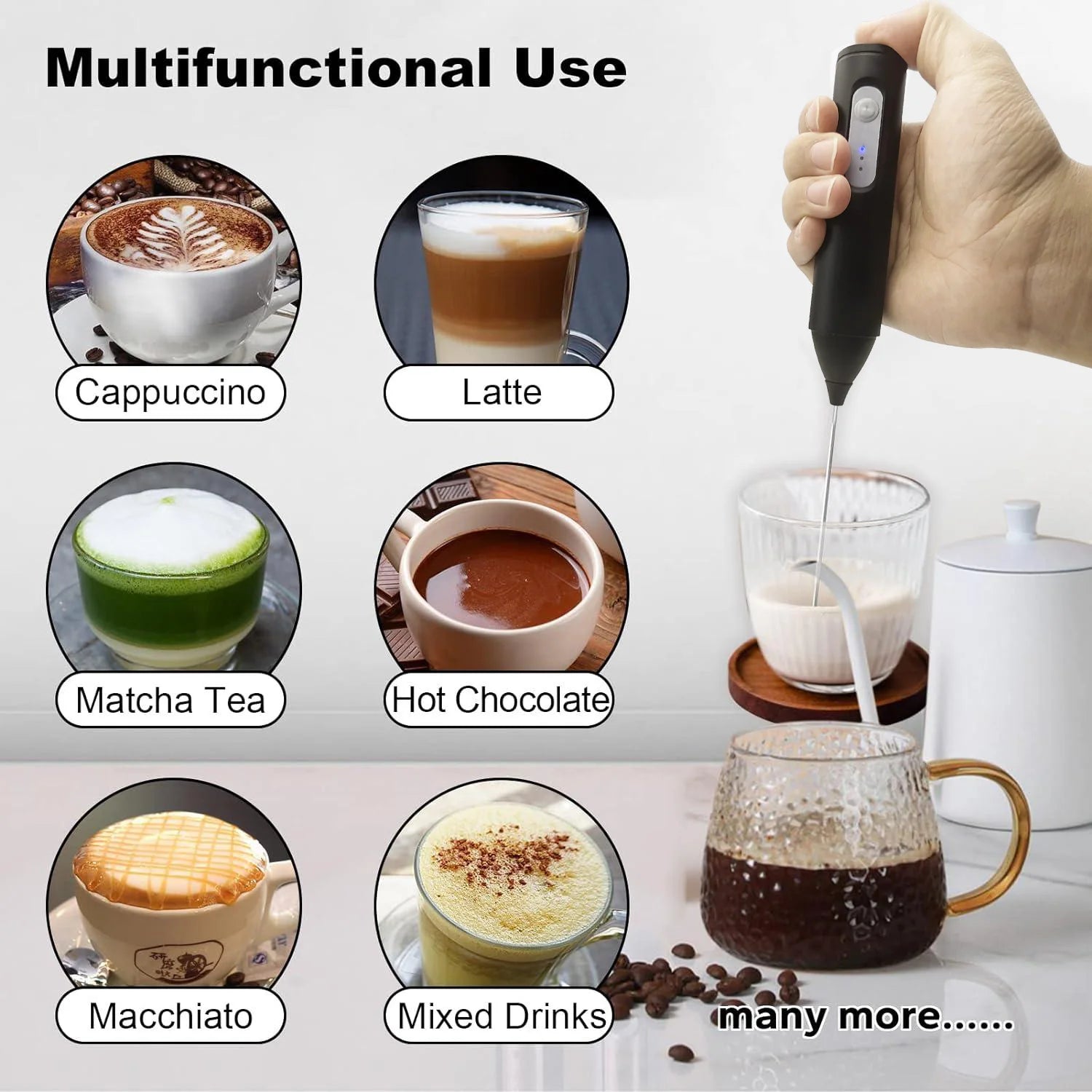 MINI Milk Frother USB Rechargeable 3 Speeds Foam Maker Coffee Whisk Mixer Electric Handle Blender Egg Beater.