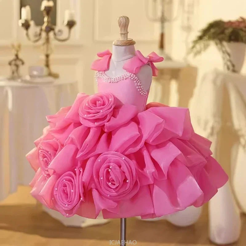 2025 Prinzessinnenkleid zum ersten Geburtstag für Mädchen, neue Hochzeit, Blumenmädchen, Klavieraufführung, Host-Kleid, Party-Kleidung, Outfits, passendes Bankett.
