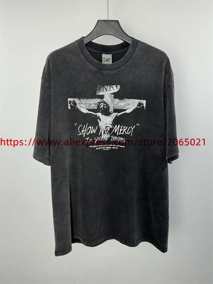 SAINT Vintage NIN Nine-inch Nail T-Shirts Best Quality Vintage Washed T Shirt Tee Tops