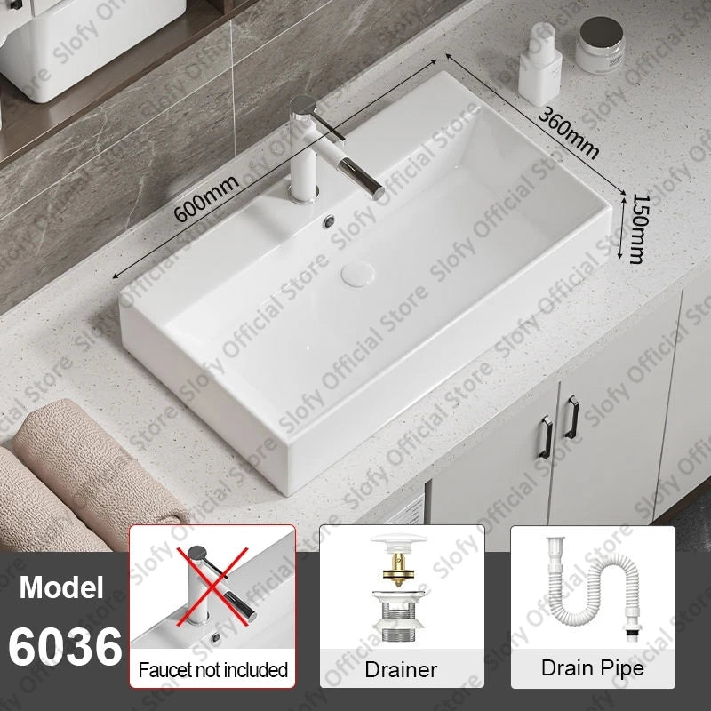 Large Square Ceramic Washbasin For Bathroom Countertop Basin White Sink Above Counter Pedestal Hotel Home Balcony Bathroom Sinks
