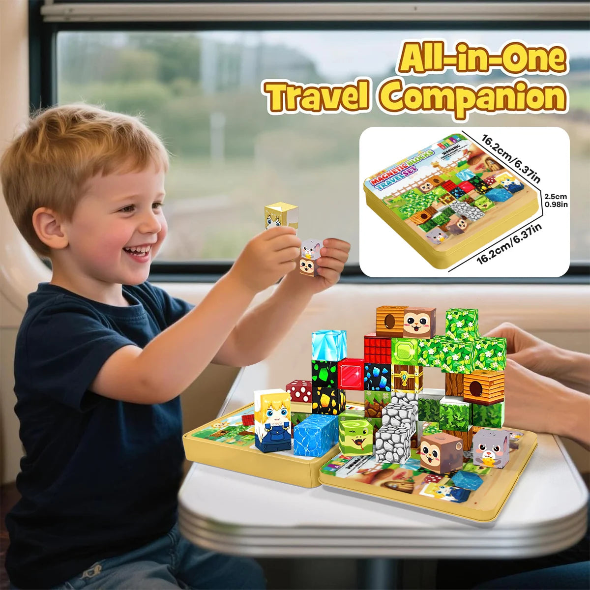 Magnetic Blocks Travel Magnet Cube Magnetic Building Blocks Toys with Portable Iron Box STEM Educational Magnet Toys for Kids.