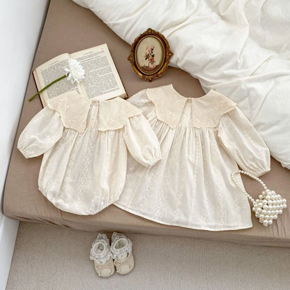 Frühling Baby Body Schwestern Kleid Blume Stickerei Kleid für Kleinkind Mädchen Kleinkind Outfit.