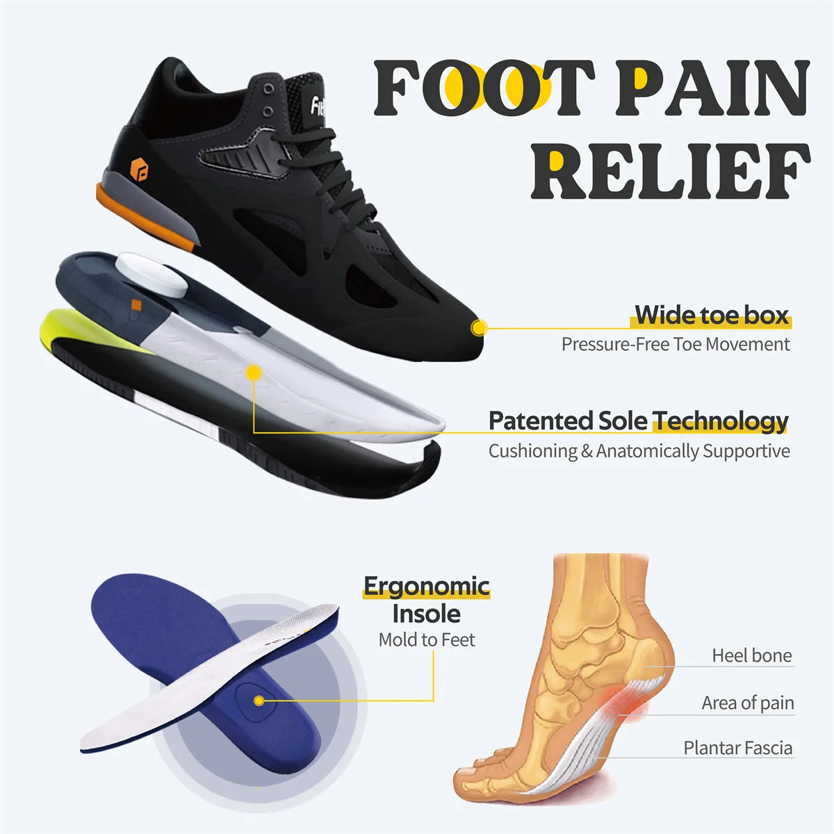 FitVille Herren-High-Top-Basketballschuhe, verbreitert, leicht, lässig, atmungsaktiv, für männliche geschwollene Füße, lindert Schmerzen.