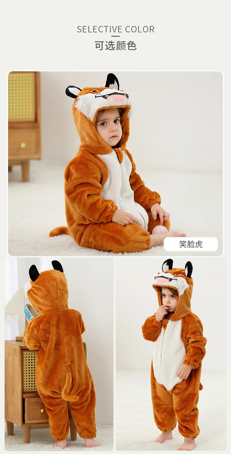 Lächeln Tiger Stram pler Baby Junge Mädchen Pyjama Neugeborene Bebe Kleidung niedlichen Bodysuit Flanell warme einteilige Winter Halloween Tier Outfit.