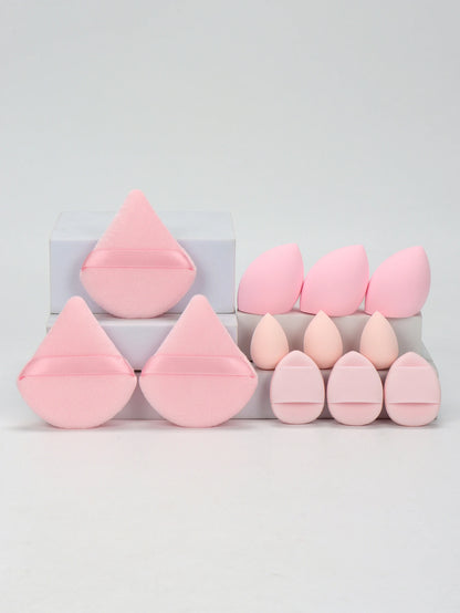 12-Piece All-Purpose Makeup Sponge Set, Made of 3 Loose Powder Puffs, 3 Mini Air Cushion Puffs, 3 Beauty Eggs and 3 Mini Beauty.