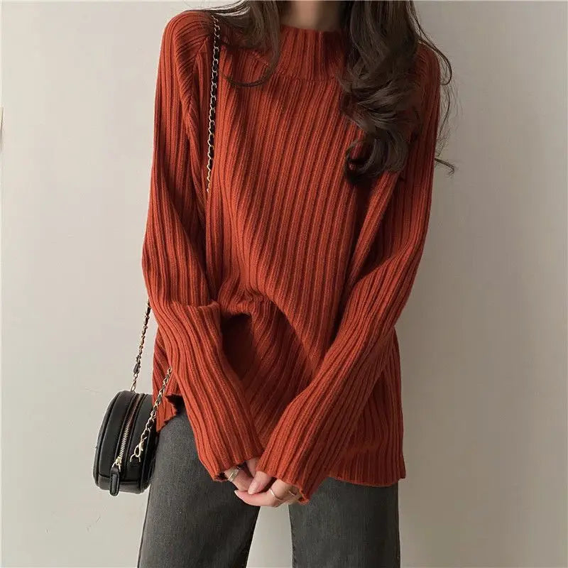 Rollkragen Gestrickte Pullover Frauen Herbst Winter Mode Lose Lange Hülse Alle Spiel Pullover Pullover Solide Büro Dame Jumper