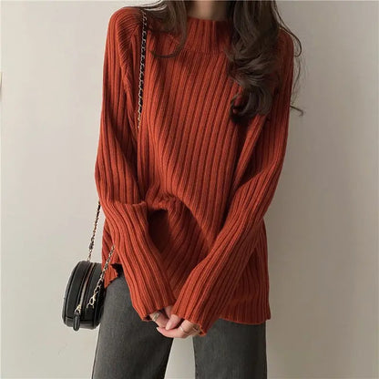 Rollkragen Gestrickte Pullover Frauen Herbst Winter Mode Lose Lange Hülse Alle Spiel Pullover Pullover Solide Büro Dame Jumper