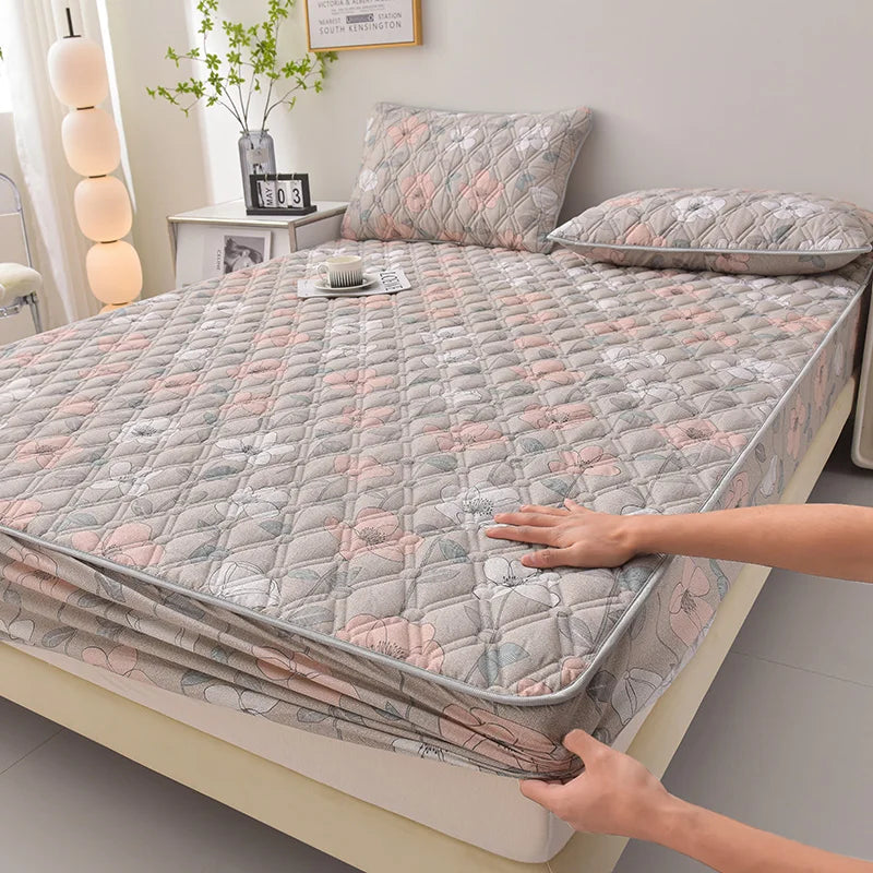 Thicken Mattress Cover for Home funda de colchón 100% Cotton Fitted Bedsheet King Size Floral Bed Covers 150x200(no pillowcase).