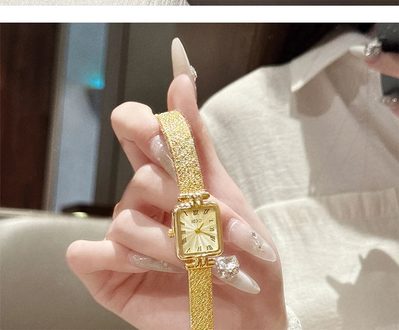GEDI Gold Stainless Steel Quartz Watch Square Woman High-End Vintage Light Luxury Elegant Women's Wristwatches Gift.