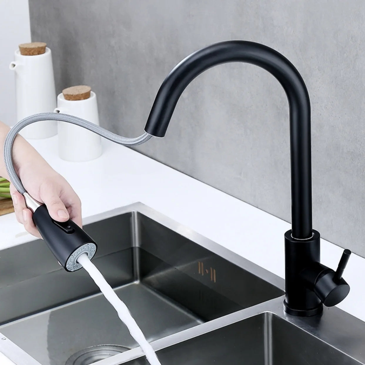 304 stainless steel Kitchen Faucet Single Hole Pull Out Spout Kitchen Sink Mixer Tap Stream Sprayer Head 360 Rotation Fauce