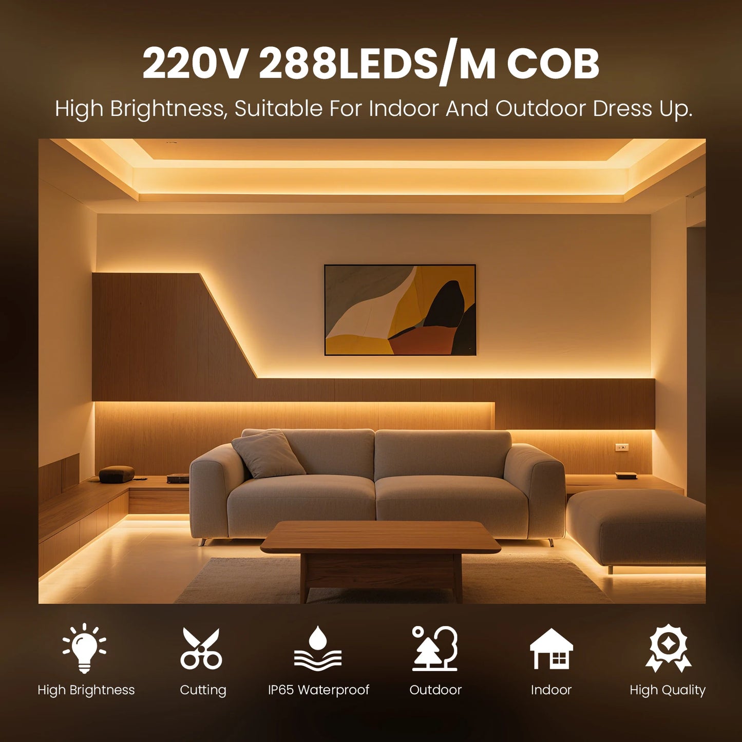 220V COB LED Light Strip Waterproof With EU Plug Red/Blue/Pink/Green Home Outdoor Garden Lighting Flex Silicone Tube Neon Lamp.