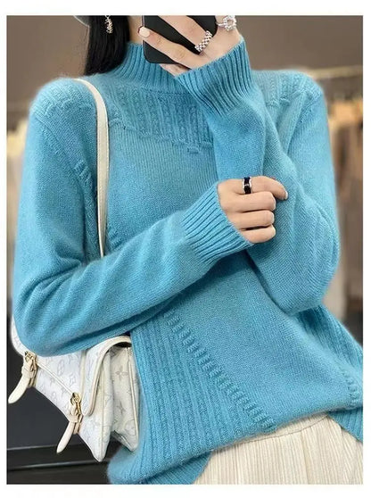 2024 herbst Neue Lose frauen Halb-rollkragen Verdickt Einfarbig Einfache Häkeln Beiläufige Gestrickte Pullover Pullover Top.