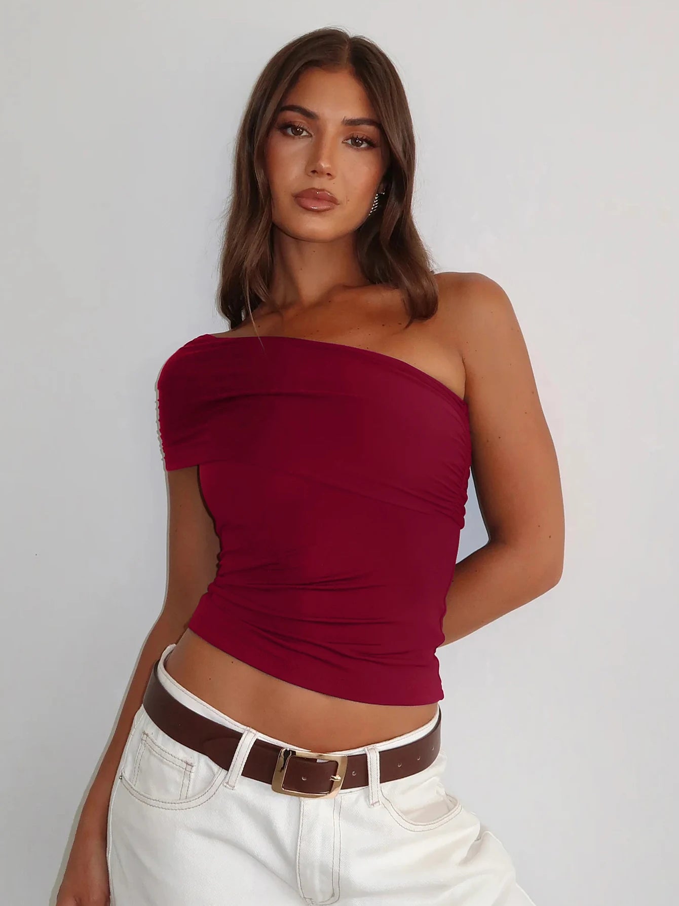 Dulzura One Shoulder Sleeveless Ruched Backless Bodycon Tank Top Women'S Solid Sexy Elegant Y2K Top Party Clubwear Summer Outfit.