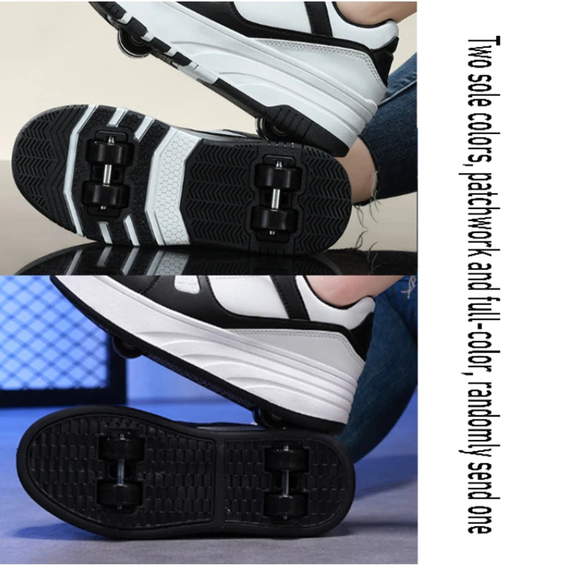 Four wheel roller shoes Boys girls walking shoes Casual outdoor sports slide and shrink school students pulleys shoes sneakers.