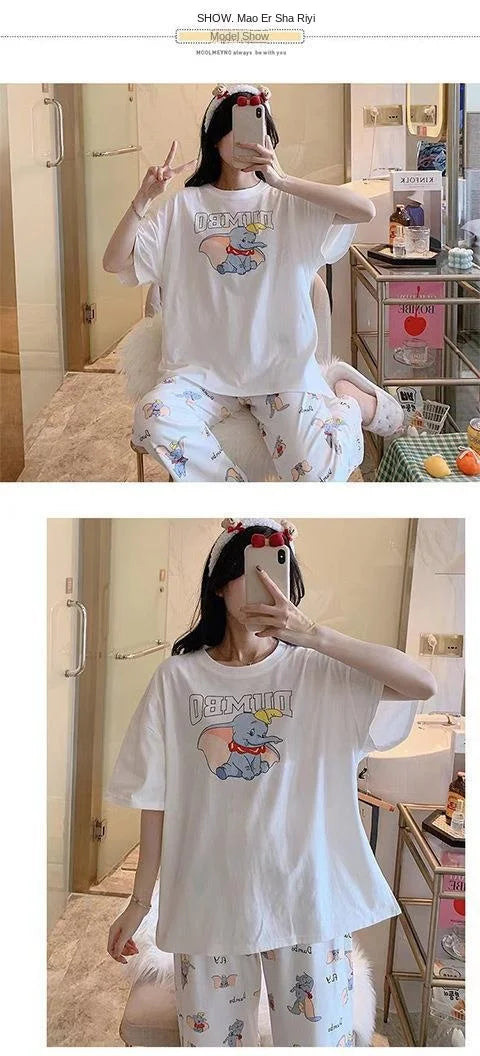 Sommer Pooh Bär Nachtwäsche frauen Lose Bequeme Cartoon Print Hause Kleidung Set Kurzarm Nachthemd Mickey Pyjama Set.