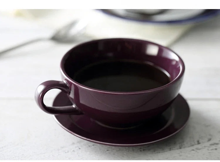 New Design Colourful Coffee Set Coffee Cup and Saucer Underglazed Low Procelain Cappuccino Latte Cup 250ml.