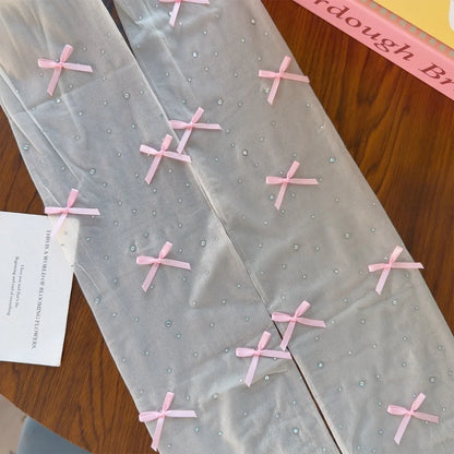 New Lolita Velvet Bowkont Embroidery Pearl Tights Pantyhose Flash Diamond Women Tight JK Style Sweet Girls Kawaii Cute Stockings.