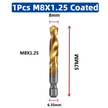 SIQICNC Schaft Titanbeschichtetes HSS-Schraubgewinde Metrisches Gewindebohrer Bohrer Schraubenmaschine Compound Tap M3 M4 M5 M6 M8 M10 Handwerkzeuge