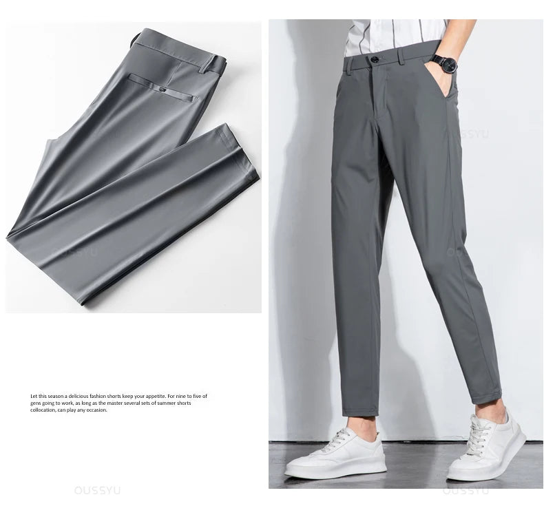 Summer Stretch Suit Pants Men Thin Business Solid Color Slim Ankle-Length Casual Formal Office Trousers Male Plus Size 28-38.