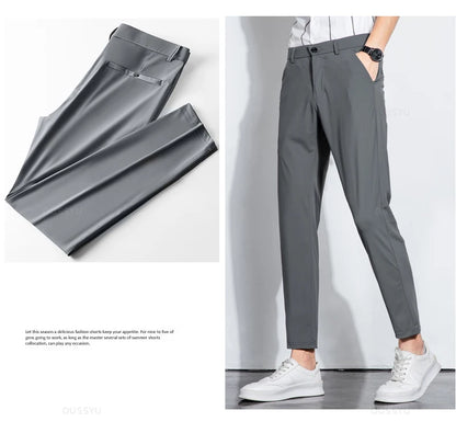 Summer Stretch Suit Pants Men Thin Business Solid Color Slim Ankle-Length Casual Formal Office Trousers Male Plus Size 28-38.