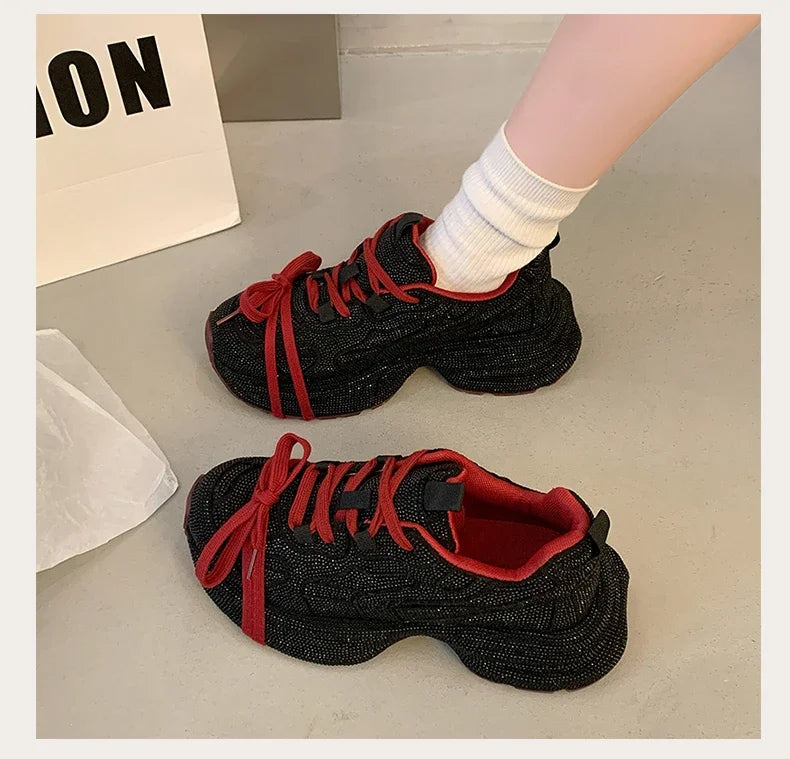 Top Quality Sneakers Women Skate Shoes Rhinestone Women Loafers Platform Fashion Shiny Women's Casual Shoes Crystal Sneaker