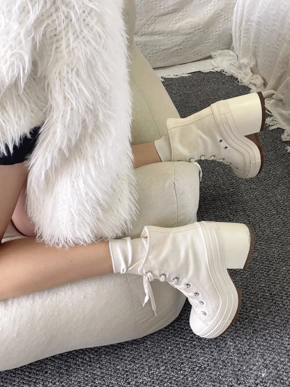 Women Platform Sneakers Luxury Brand  Women Boots Fashion Outdoor Skateboard Shoes Women High Top Canvas Sneaker Plus Size 36-42.