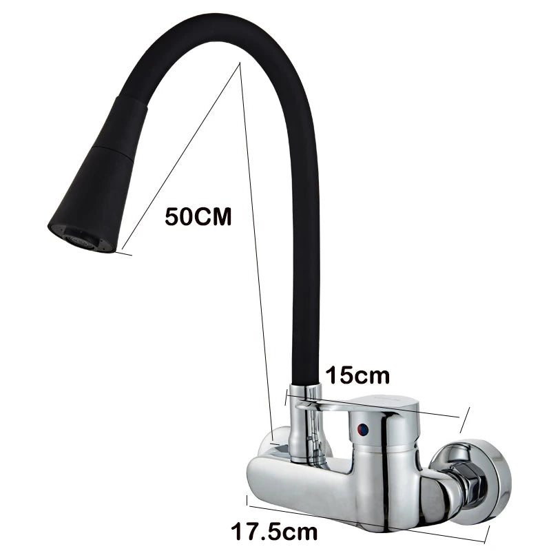 BAKALA Multicolor Wall Mounted Kitchen Faucet 360 Degree Swivel Flexible Hose Double Hole Sink Mixer Tap Wall Kitchen Mixers