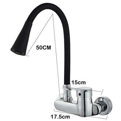 BAKALA Multicolor Wall Mounted Kitchen Faucet 360 Degree Swivel Flexible Hose Double Hole Sink Mixer Tap Wall Kitchen Mixers